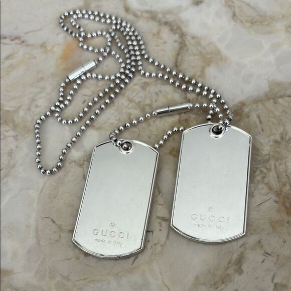 Gucci 925 Sterling Silver 2 Dog Tags Ball Chain Necklace Unisex Rare 52g - Picture 2 of 8